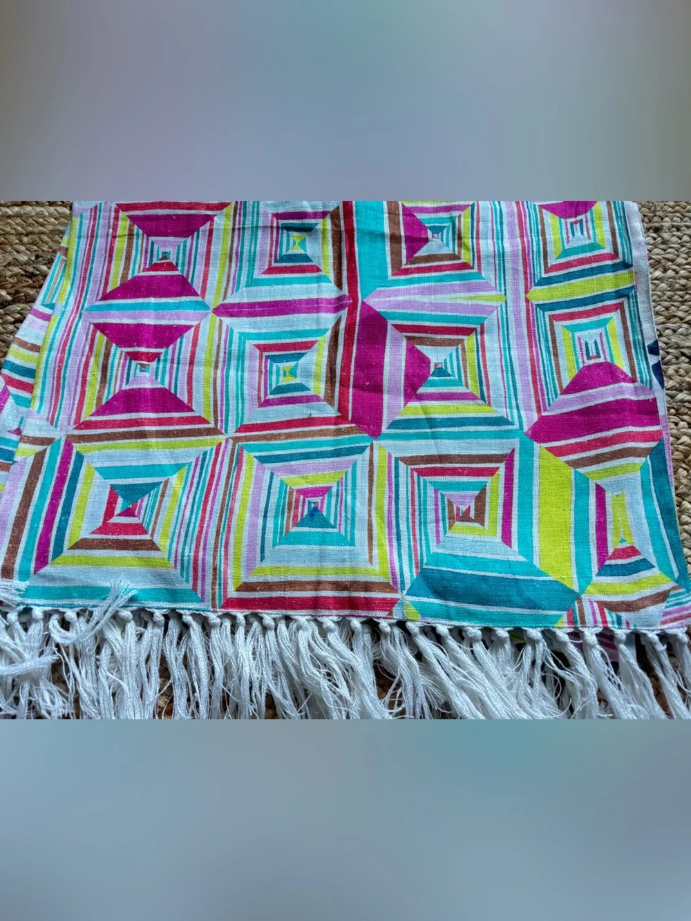 Pine Cone Hill Geo Floral linen tasseled throw